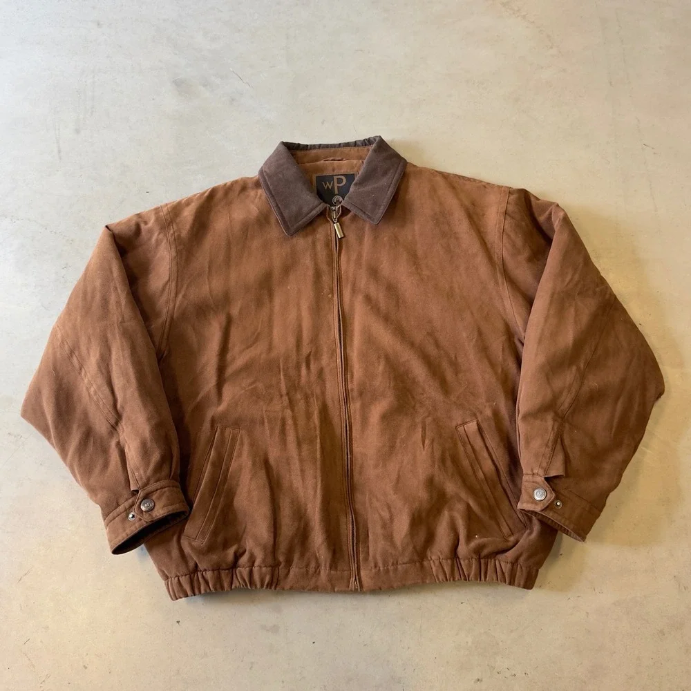 Weatherproof Garment Company Mens XXL Brown Faux Suede Bomber Jacket Full Zip